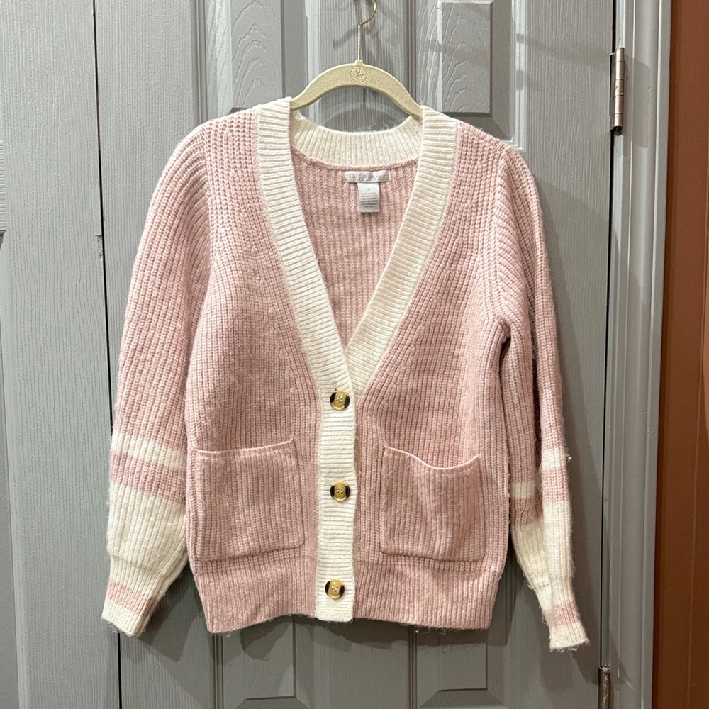 Pink and White Women's Sweater (S)